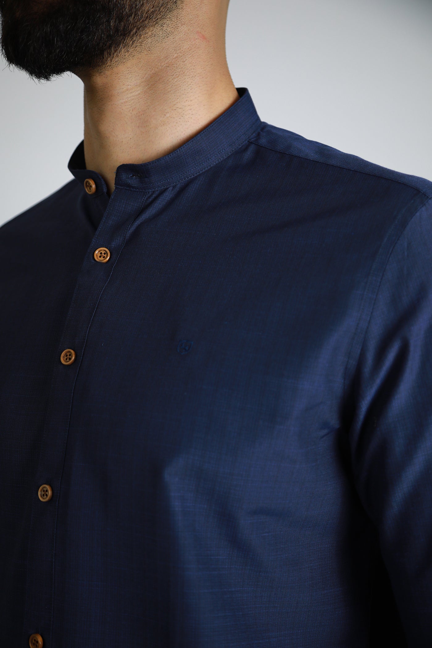 Mandarin Collar Shirt - Navy