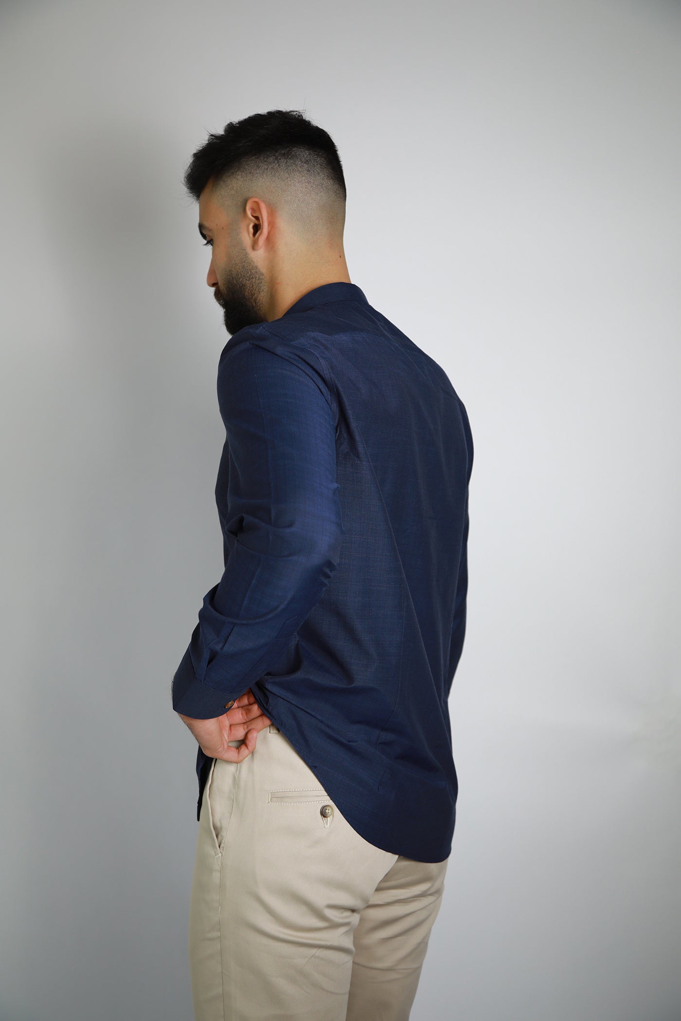 Mandarin Collar Shirt - Navy