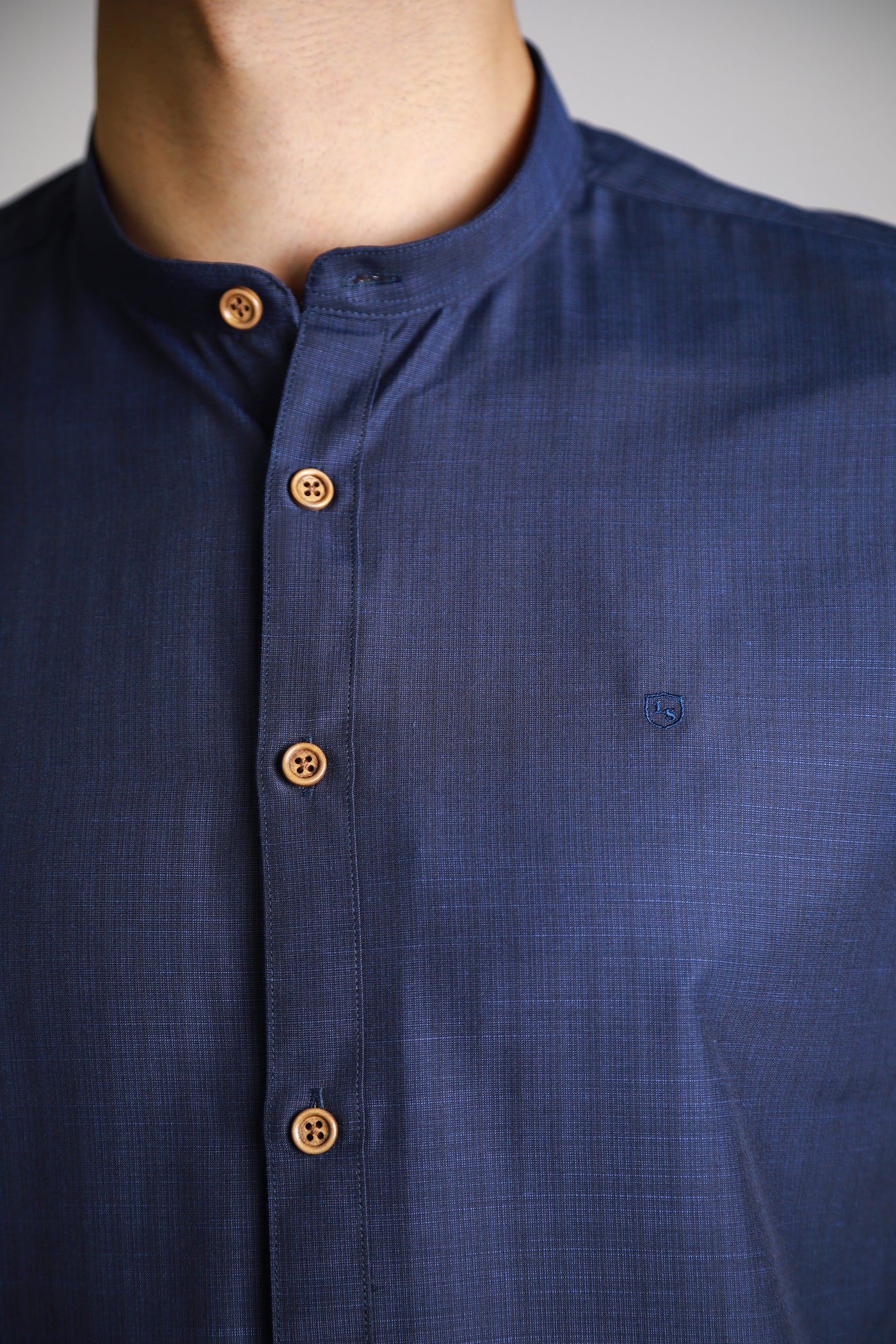 Mandarin Collar Shirt - Navy