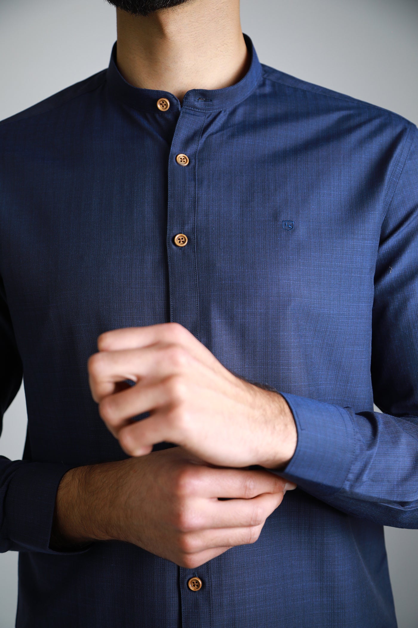 Mandarin Collar Shirt - Navy