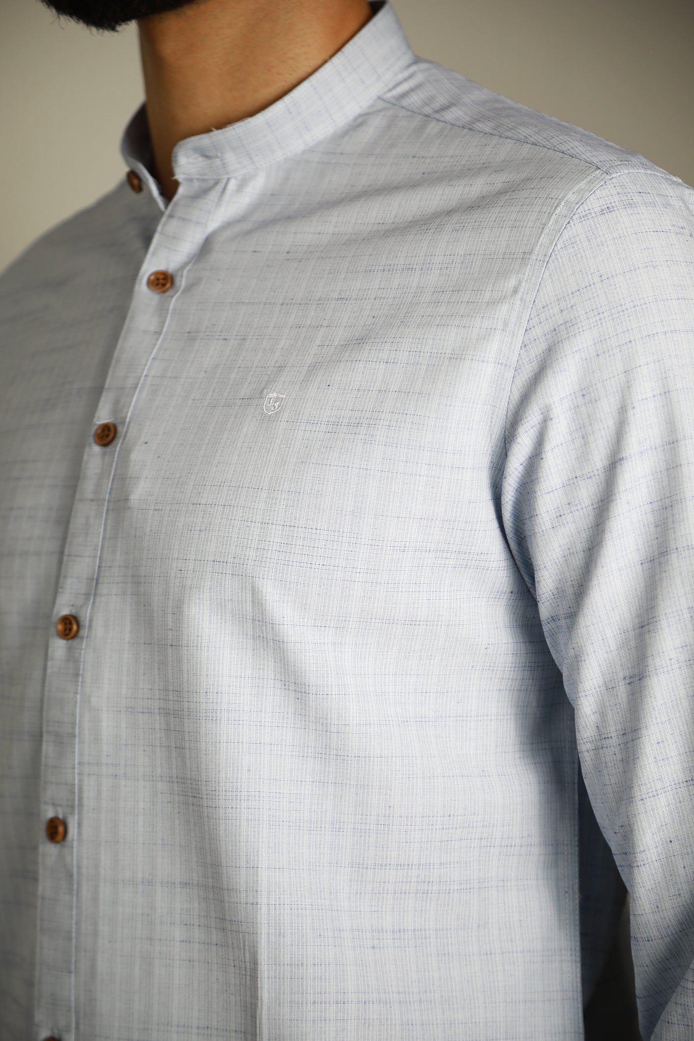 Mandarin Collar Shirt - Light Blue