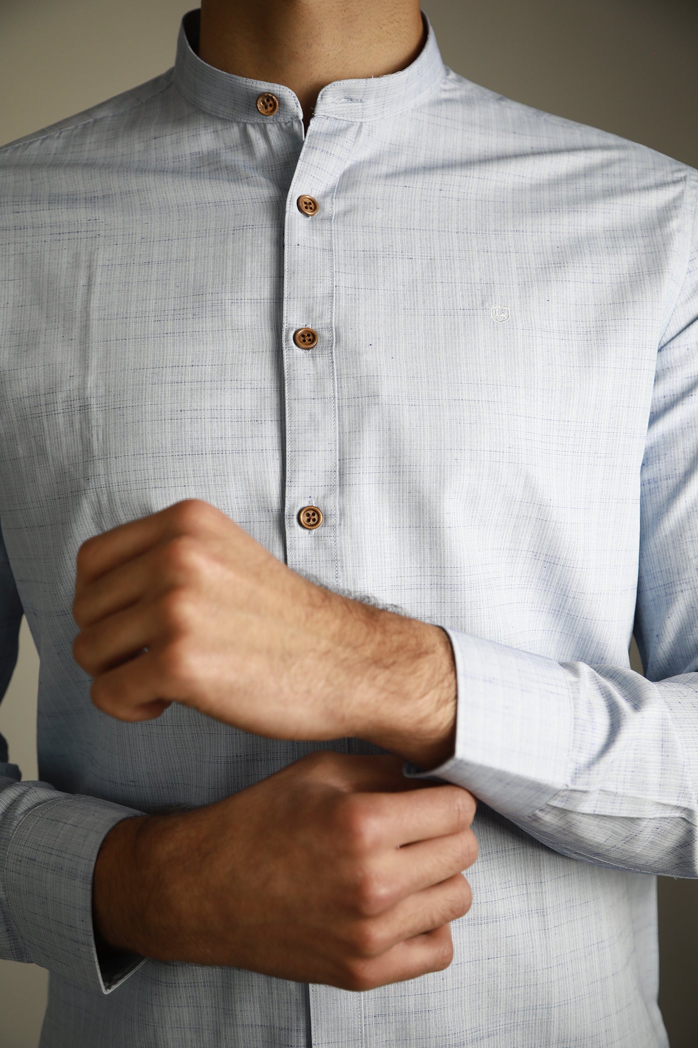 Mandarin Collar Shirt - Light Blue