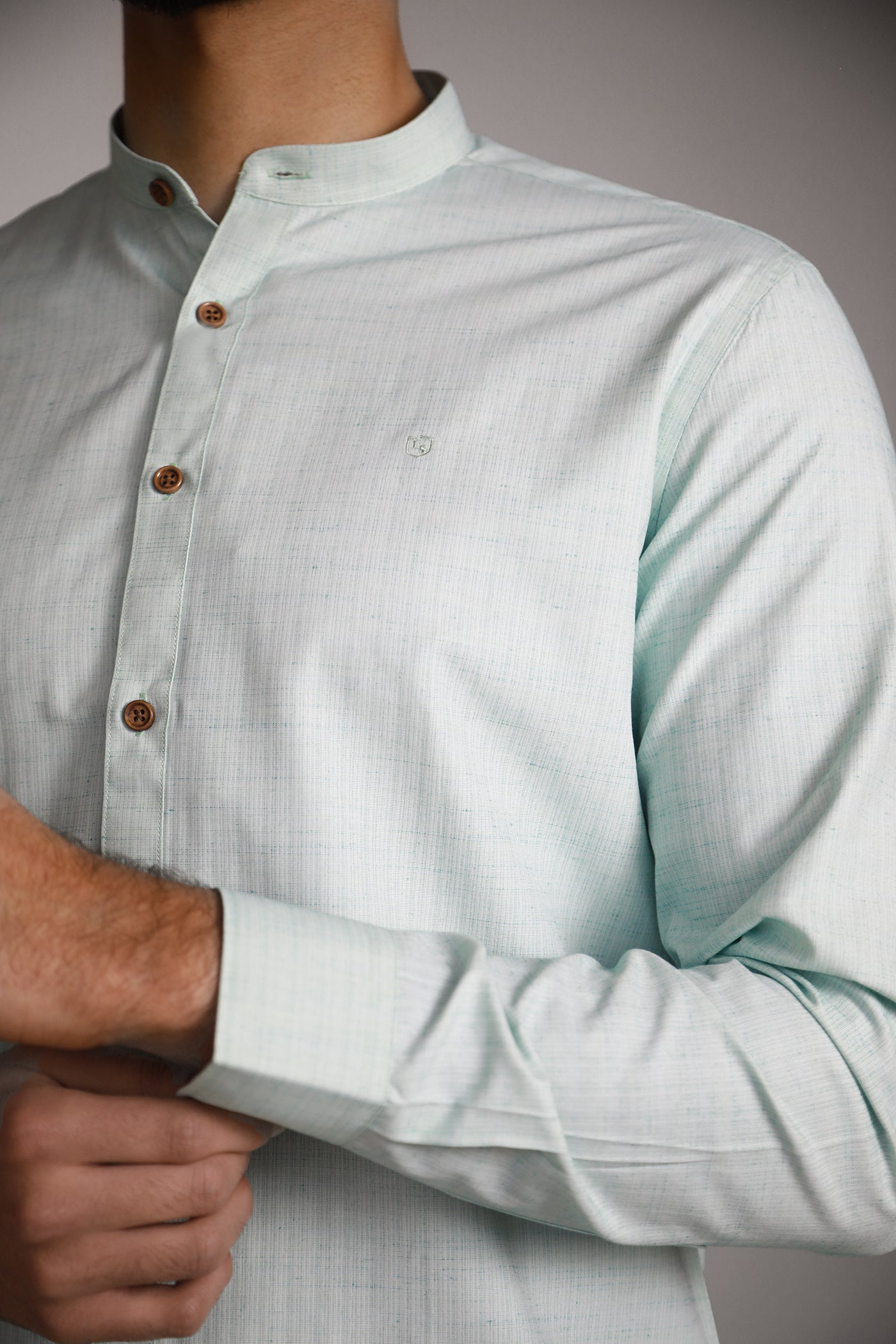 Mandarin Collar Shirt - Aqua Blue