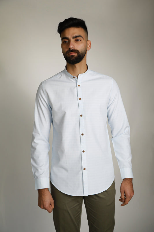 Mandarin Collar Shirt - Light Blue