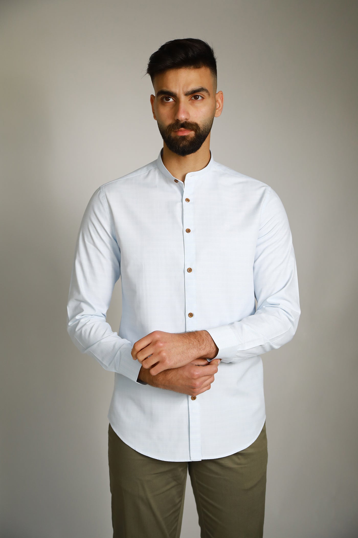 Mandarin Collar Shirt - Light Blue