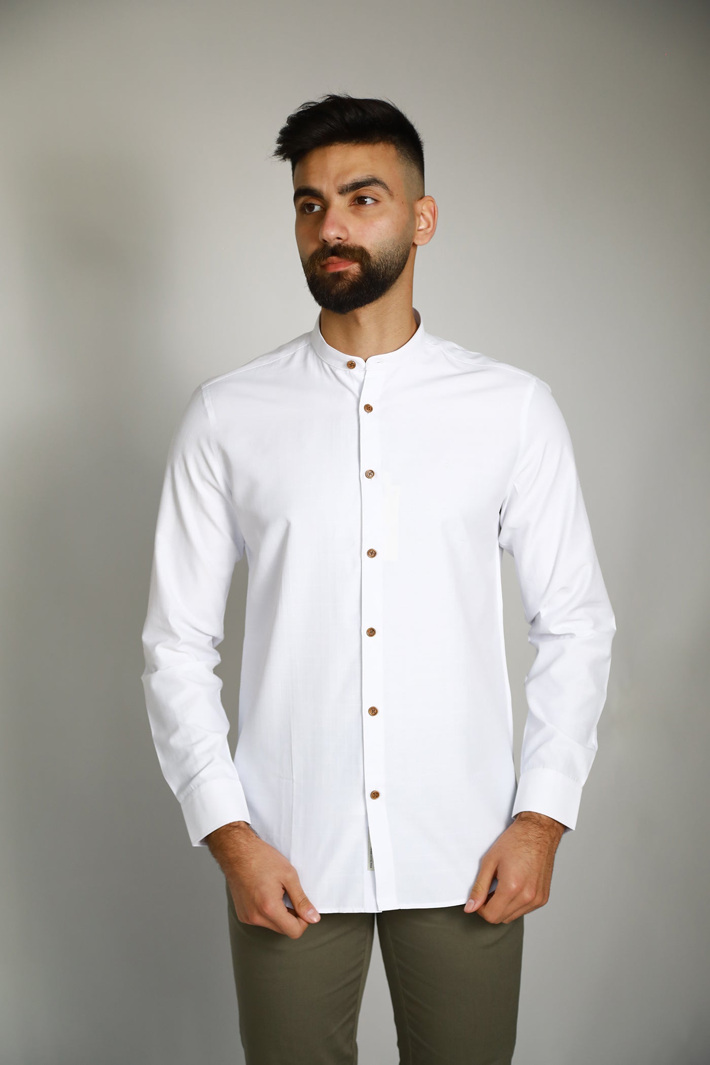 Mandarin Collar Shirt  - White