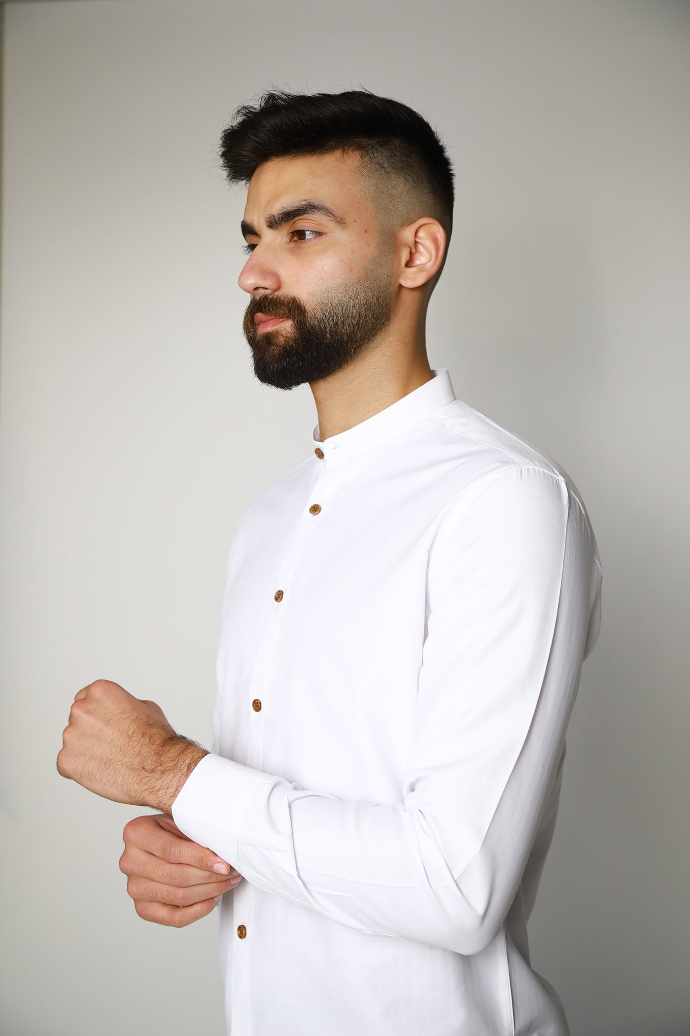 Mandarin Collar Shirt  - White