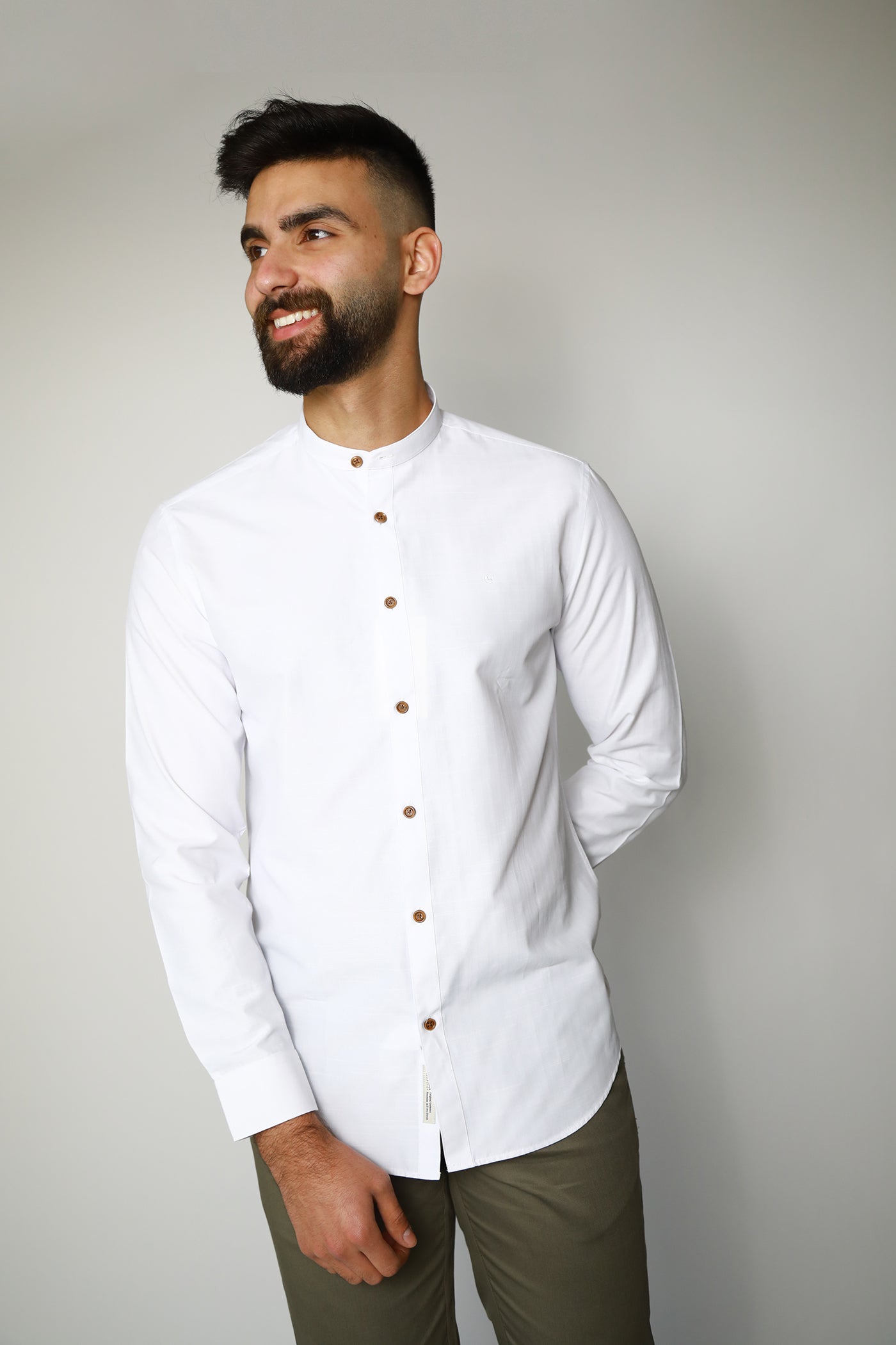 Mandarin Collar Shirt  - White