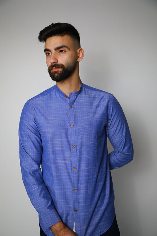 Mandarin Collar Shirt - Blue