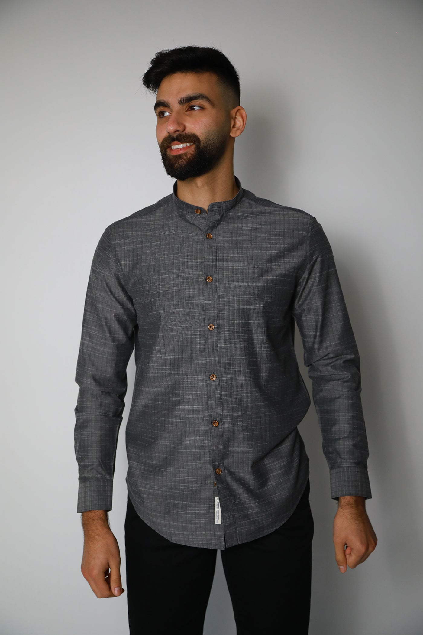 Mandarin Collar Shirt - Grey