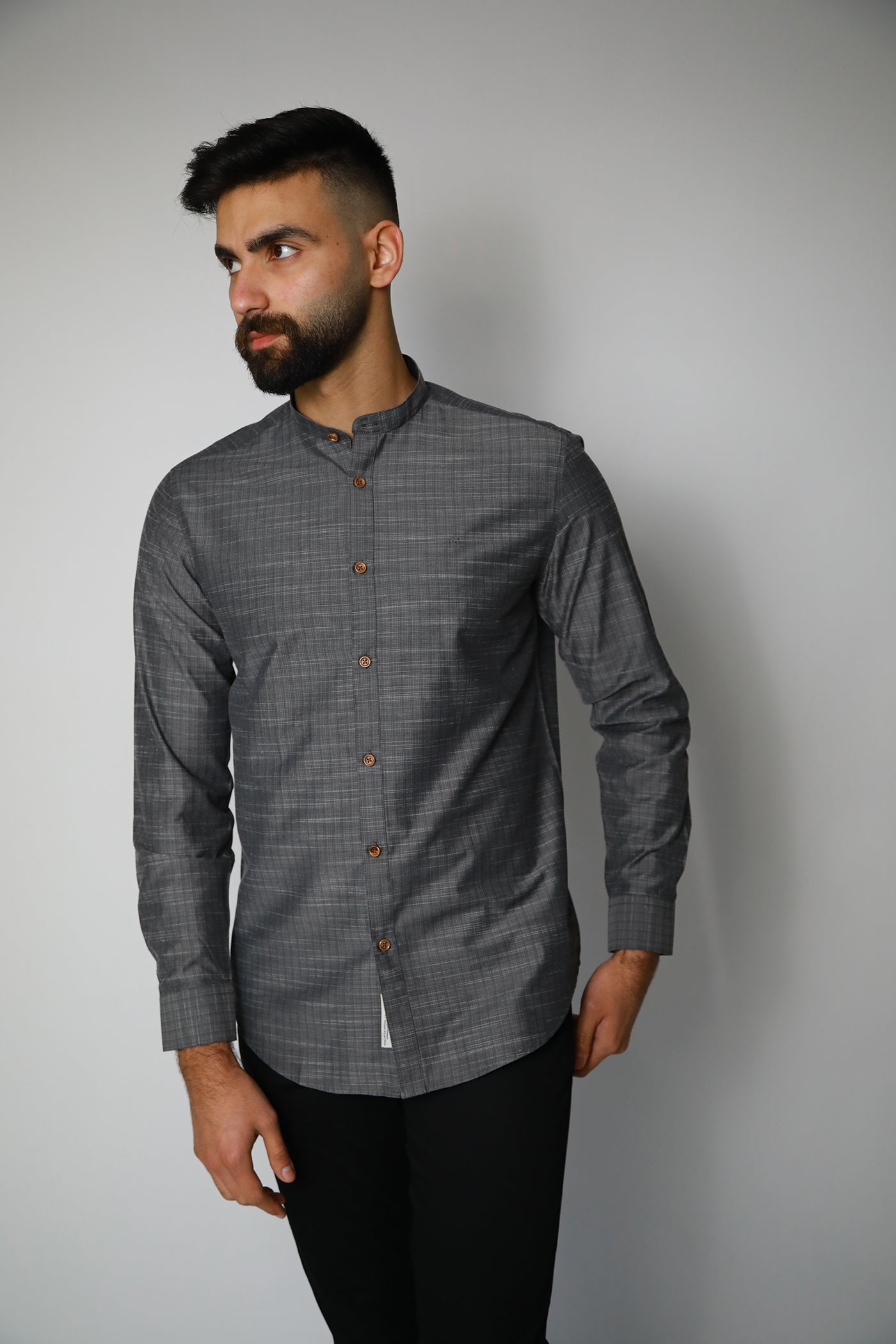 Mandarin Collar Shirt - Grey