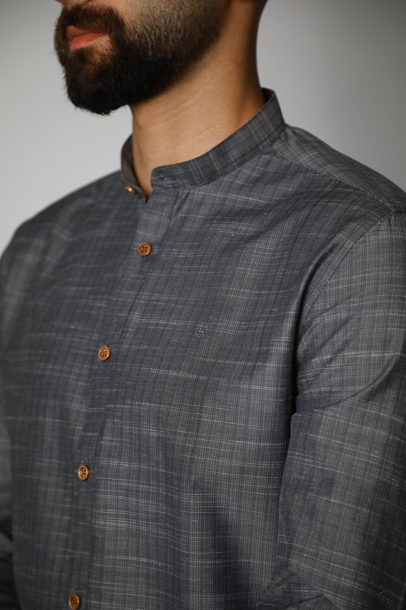 Mandarin Collar Shirt - Grey