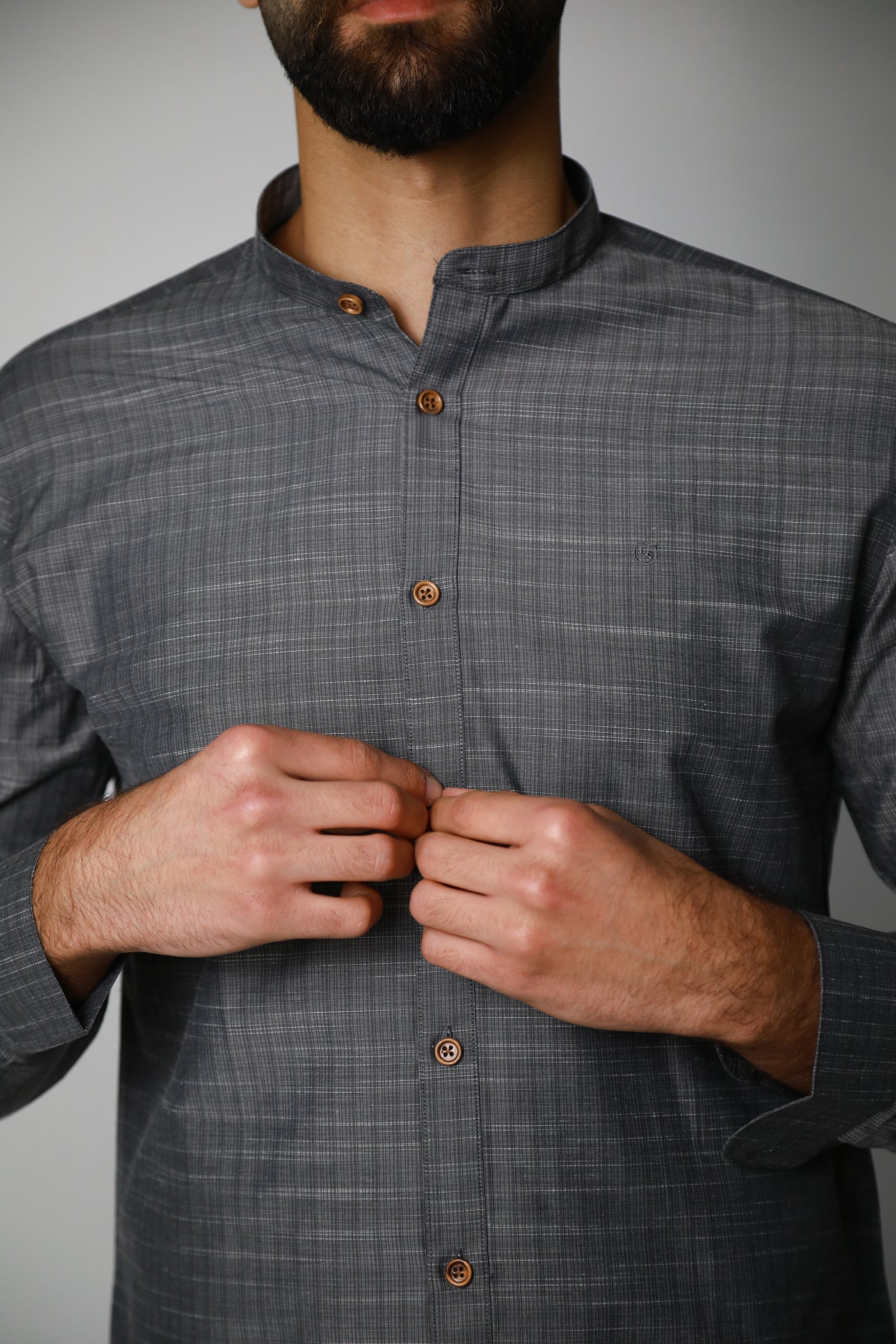 Mandarin Collar Shirt - Grey