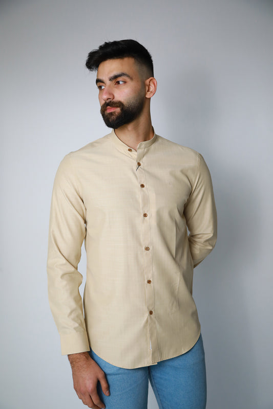 Mandarin Collar Shirt - beige