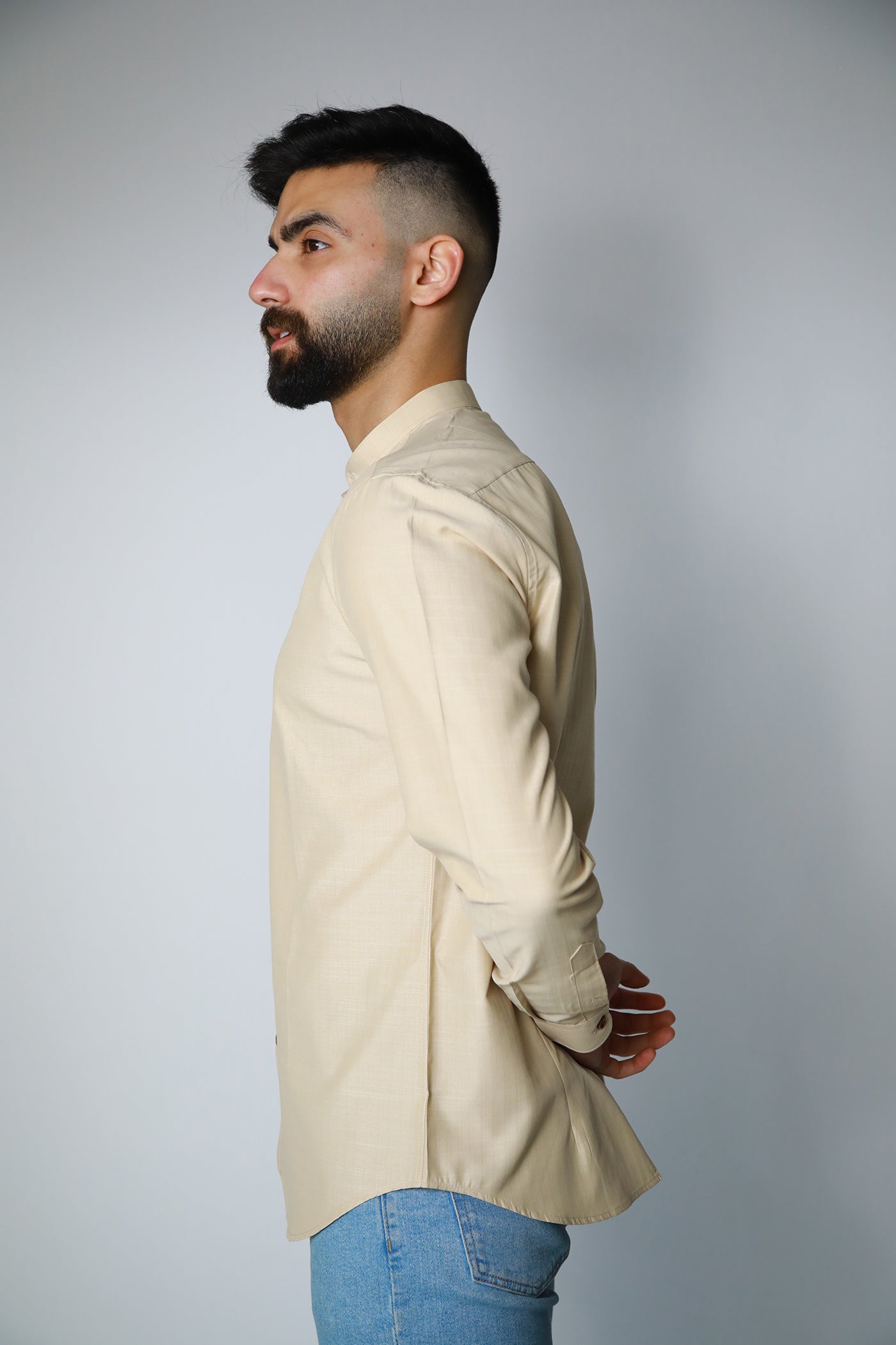 Mandarin Collar Shirt - beige