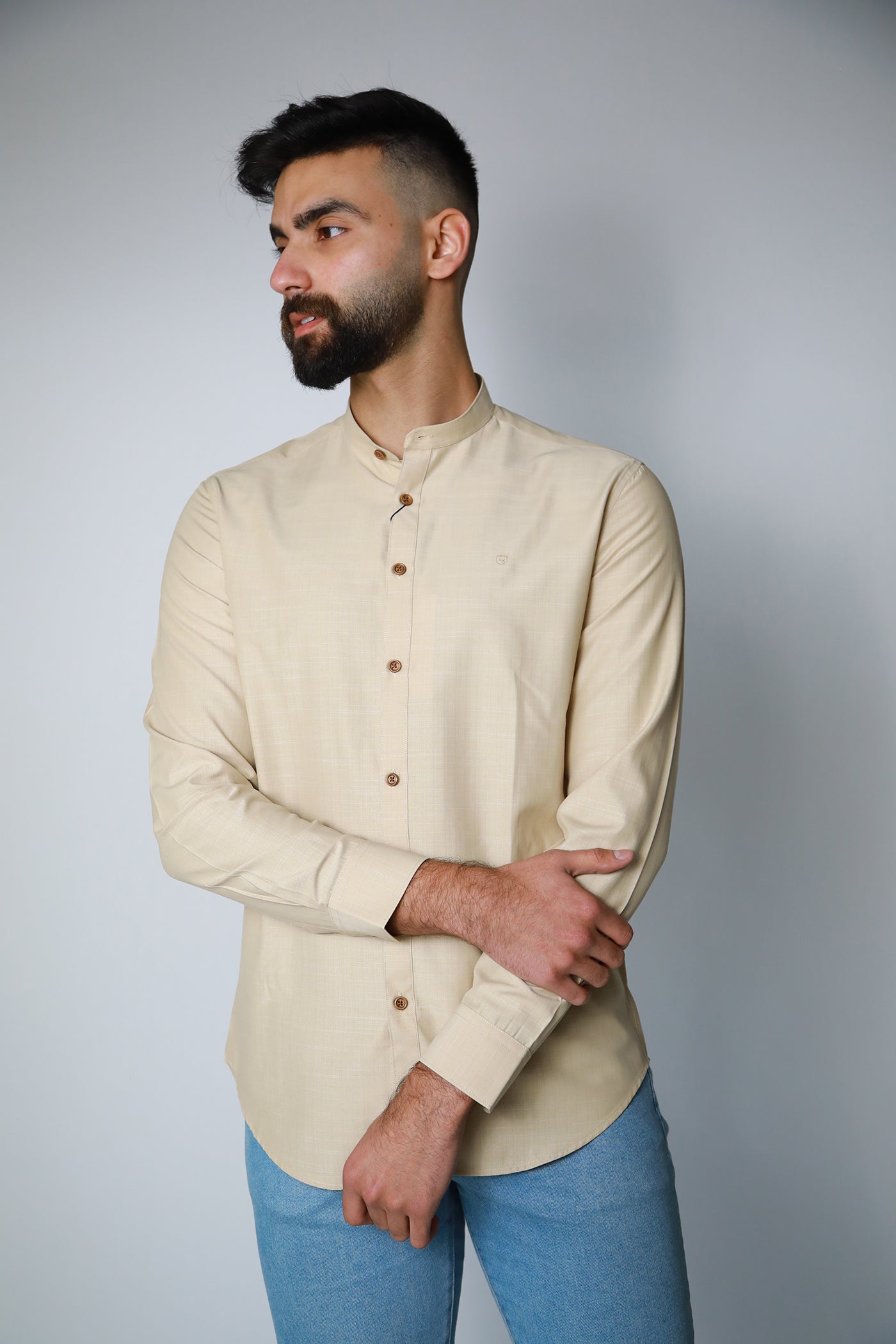 Mandarin Collar Shirt - beige