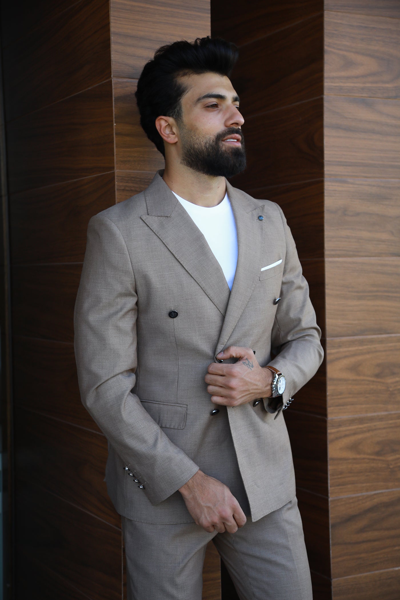 Double Breasted Suit - Beige