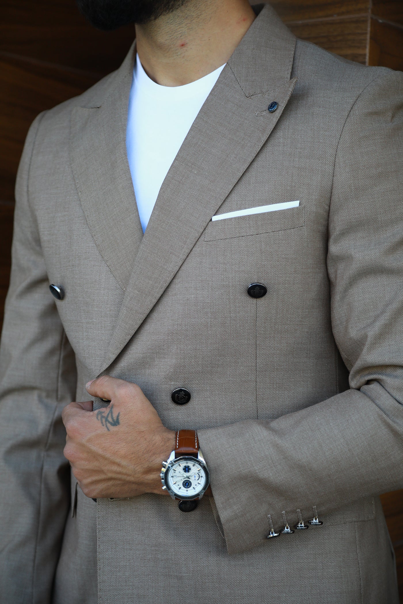 Double Breasted Suit - Beige