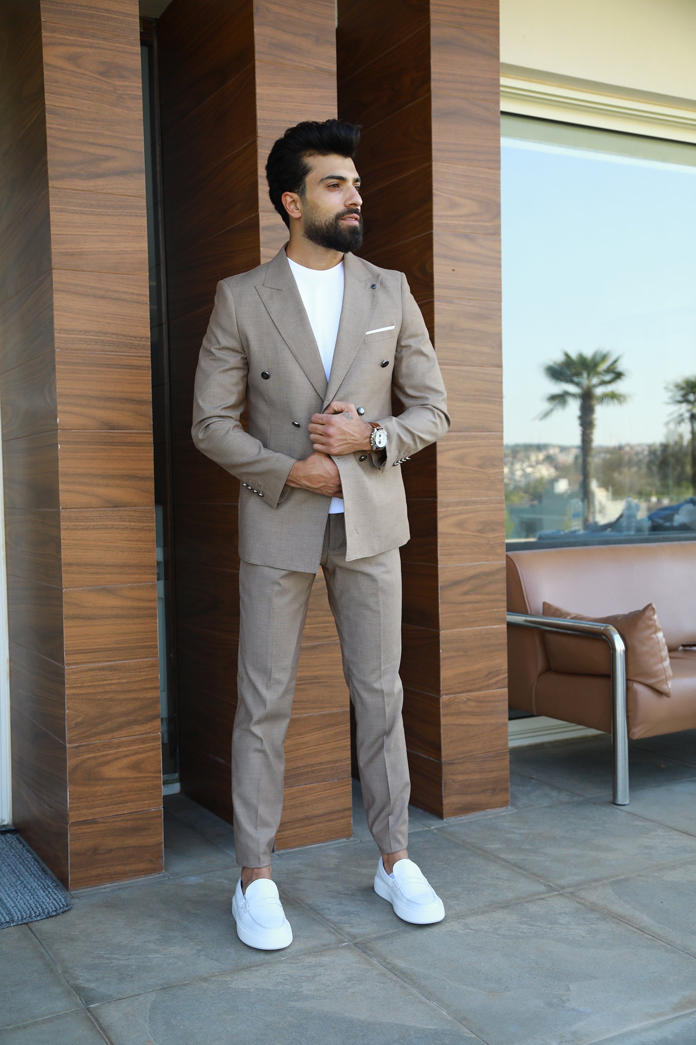 Double Breasted Suit - Beige