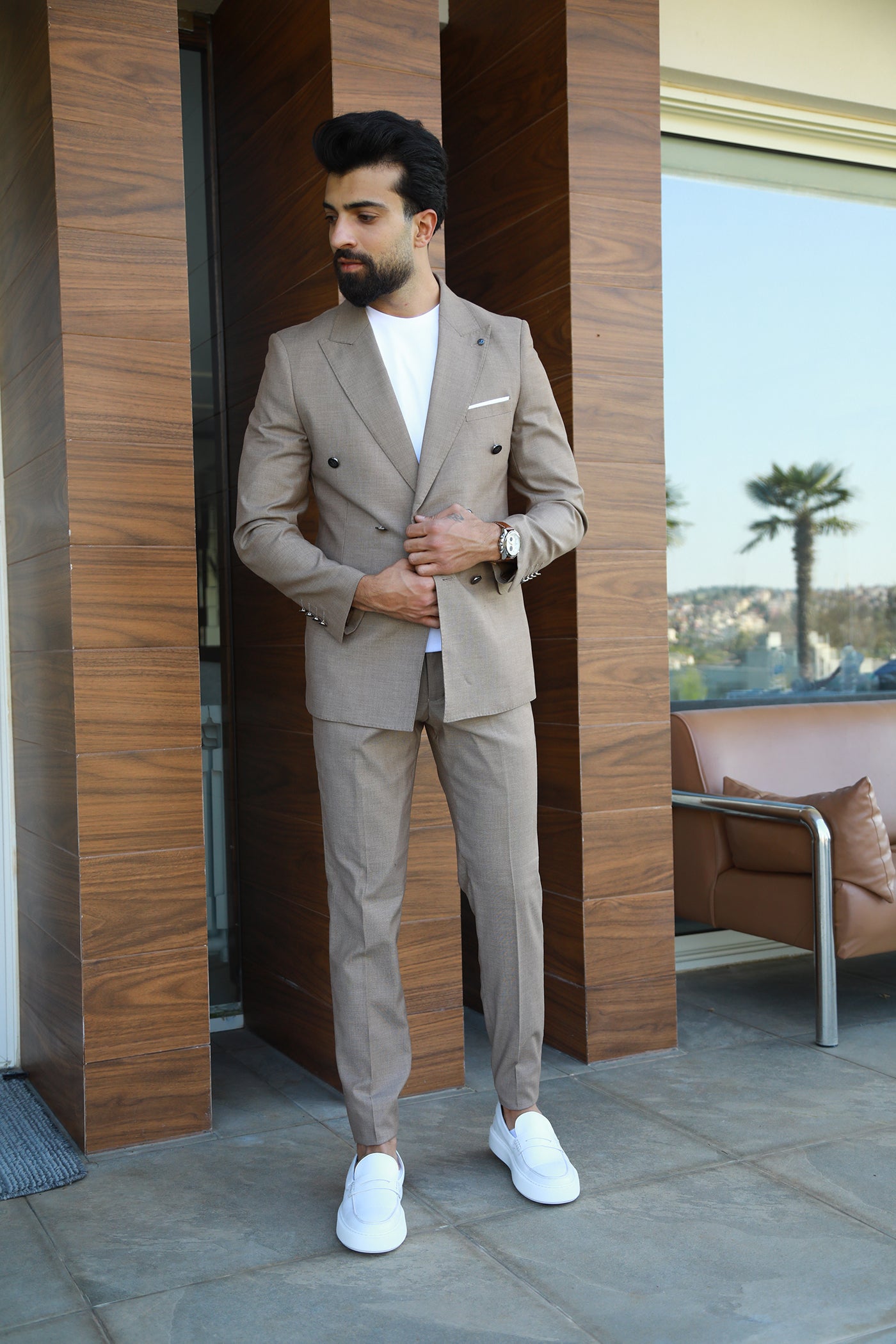 Double Breasted Suit - Beige