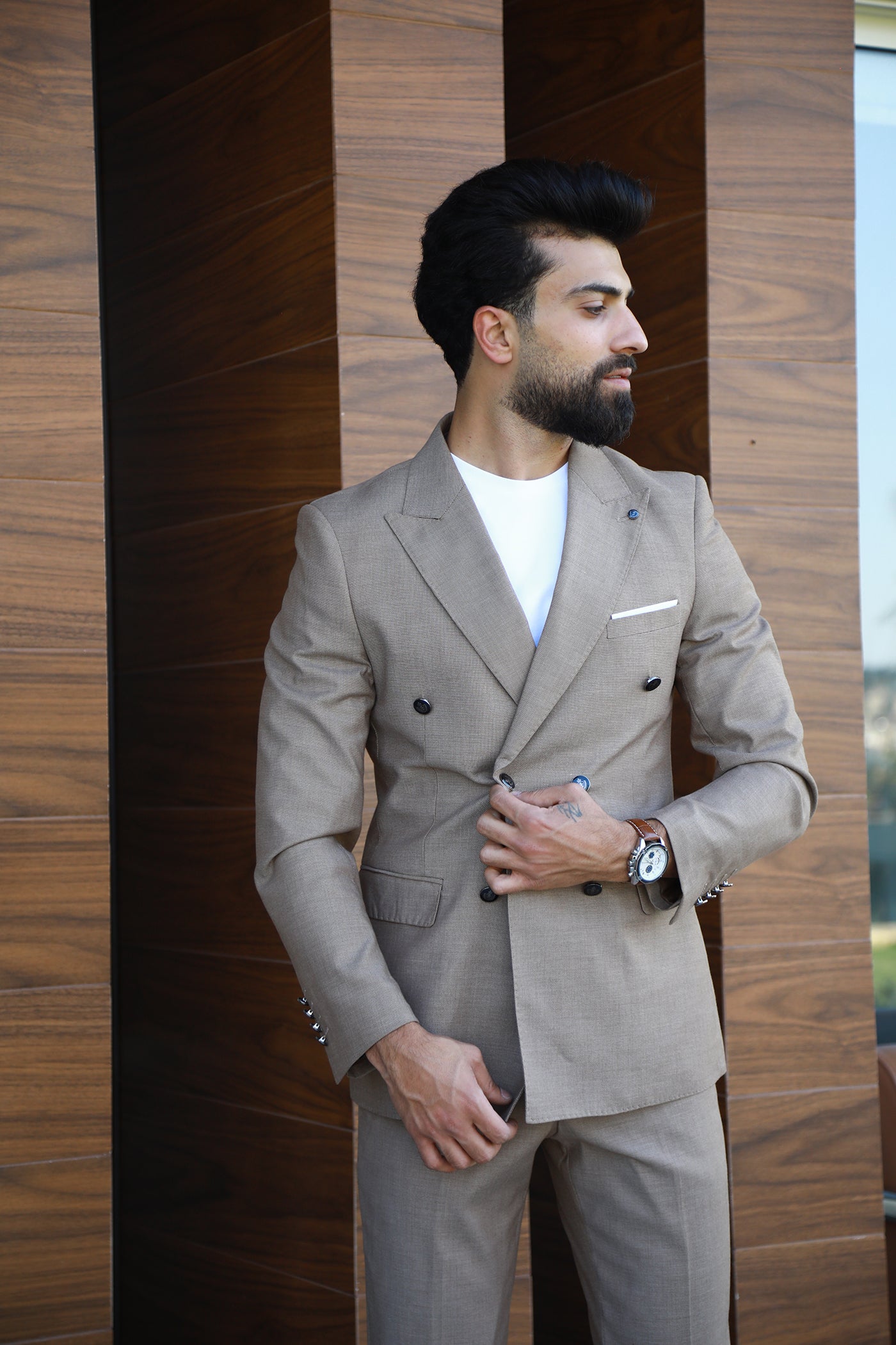 Double Breasted Suit - Beige