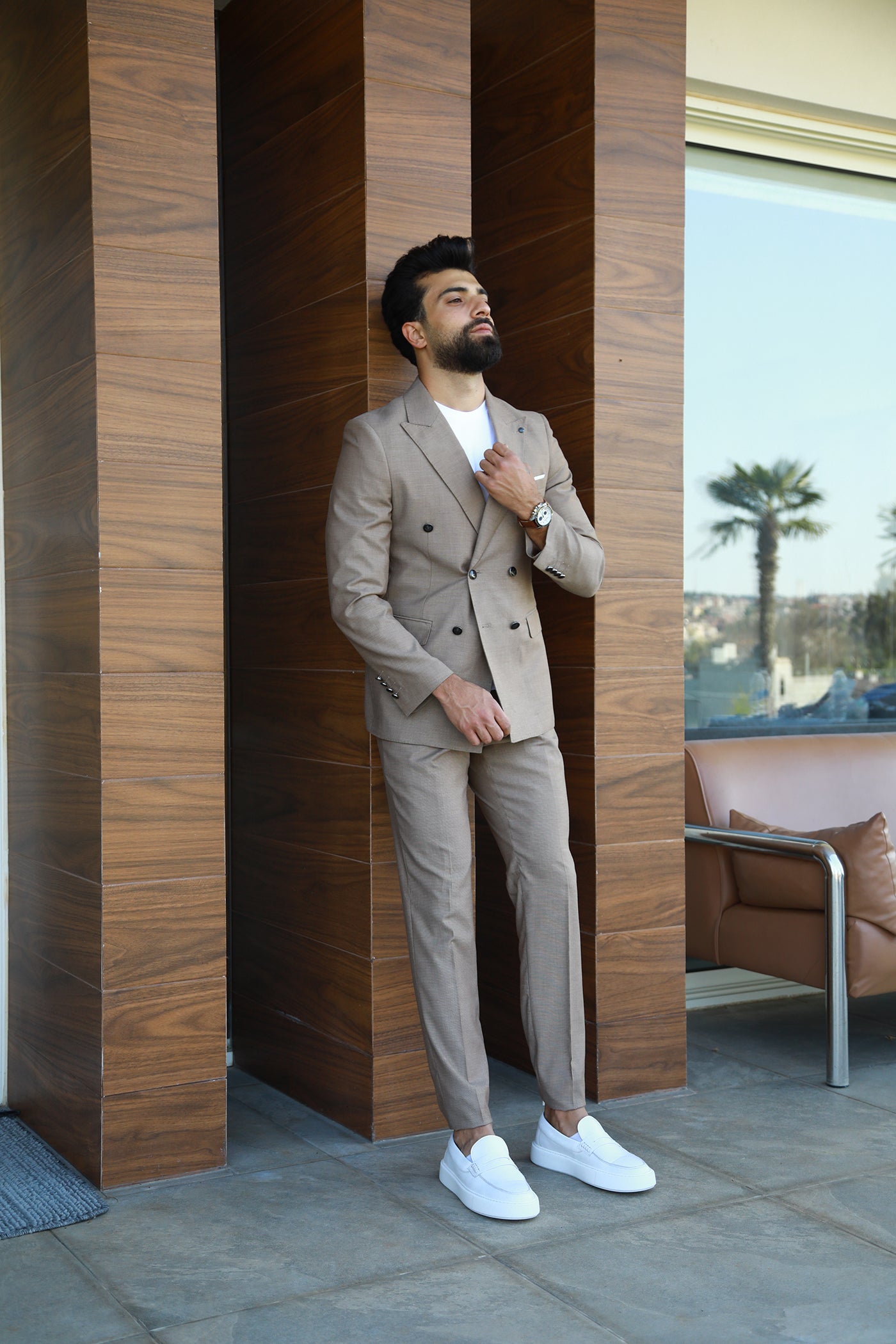 Double Breasted Suit - Beige