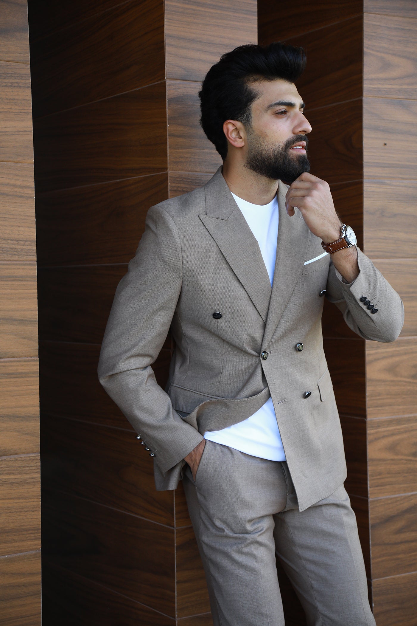 Double Breasted Suit - Beige