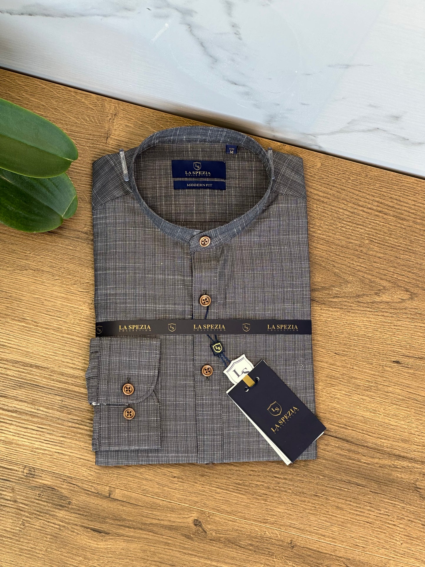 Mandarin Collar Shirt - Grey