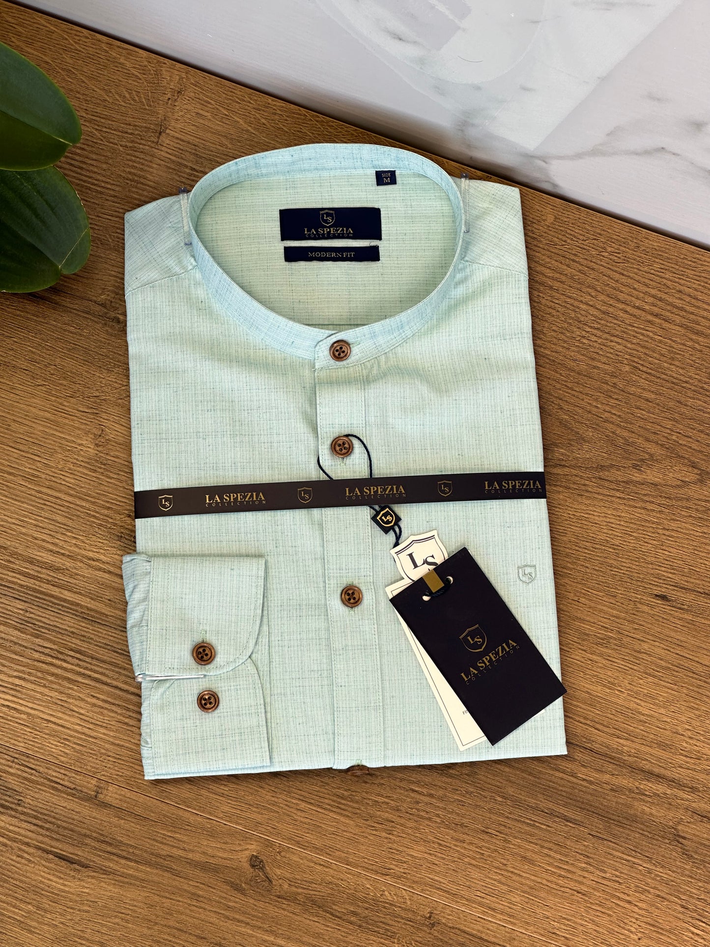 Mandarin Collar Shirt - Aqua Blue