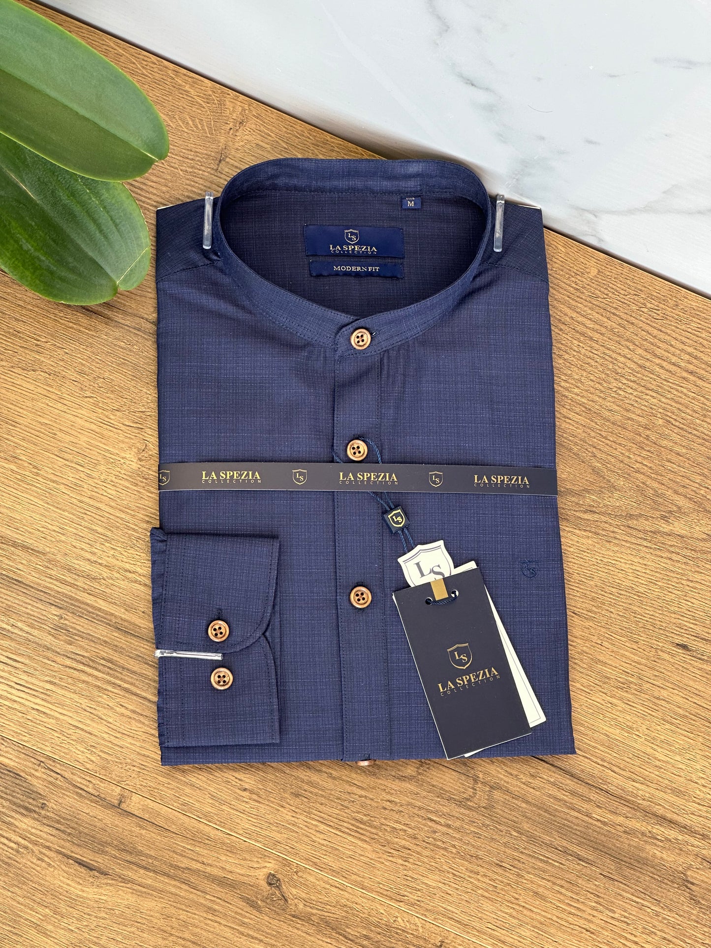 Mandarin Collar Shirt - Navy