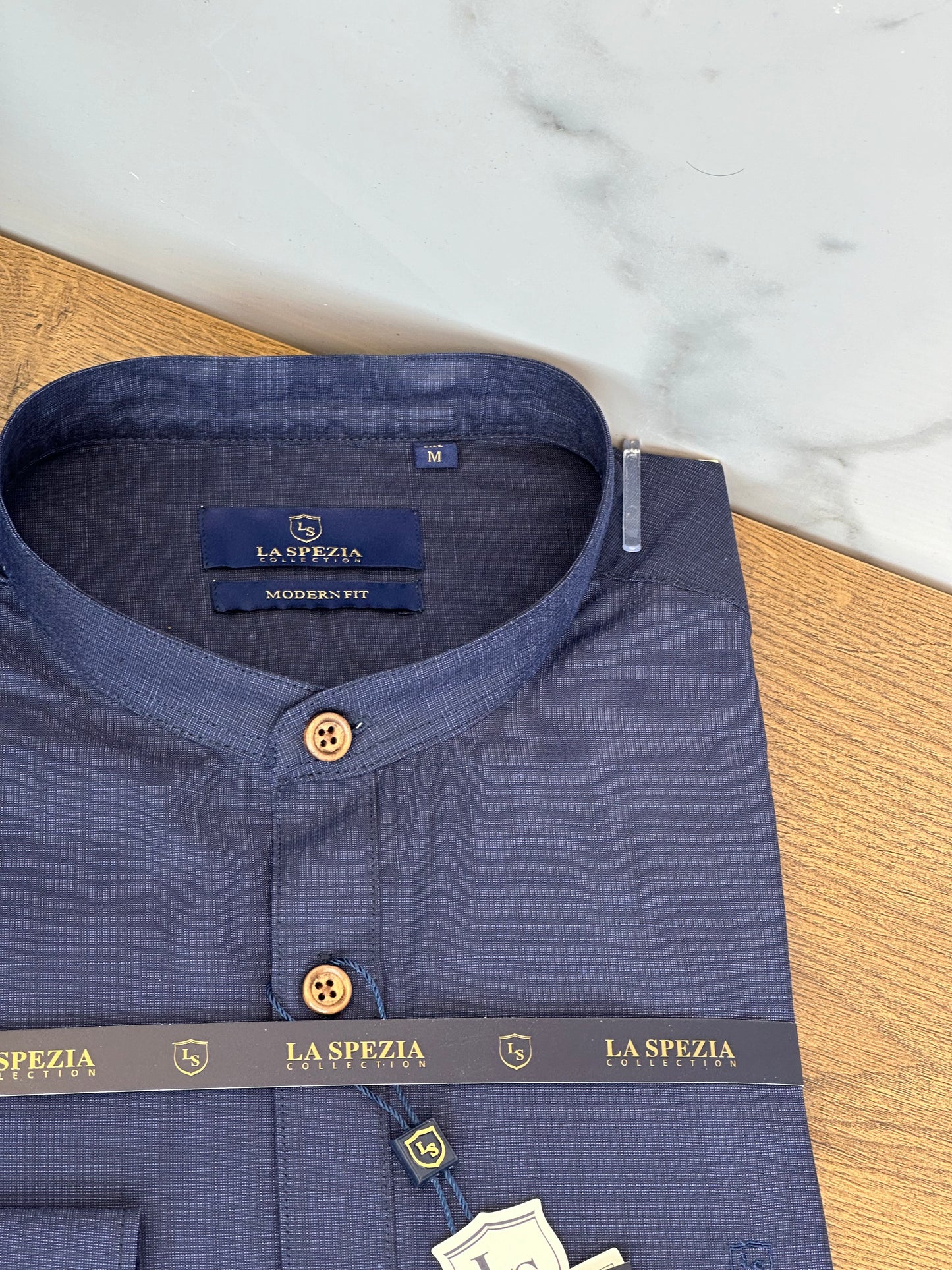 Mandarin Collar Shirt - Navy