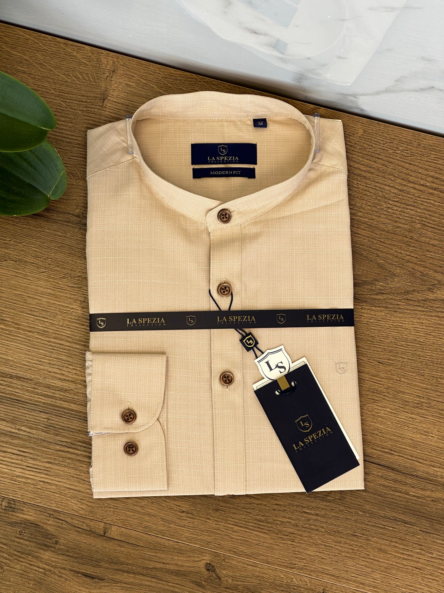 Mandarin Collar Shirt - beige