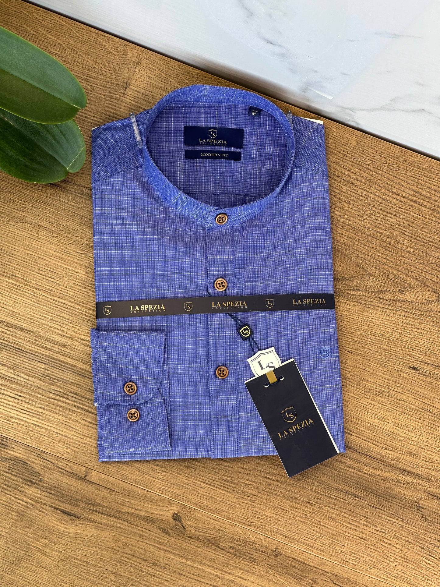 Mandarin Collar Shirt - Blue